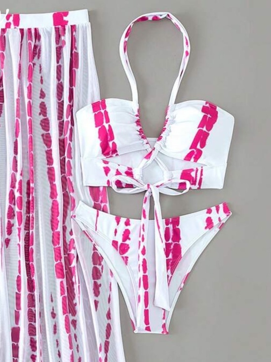 SHEIN Other - Swim Vcay Pink Tie Dye Bikini Set & Sheer Cover Up Skirt Size M